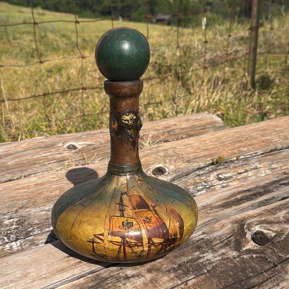 Vintage Italian Old World Ship Leather Wrapped Bar Decanter